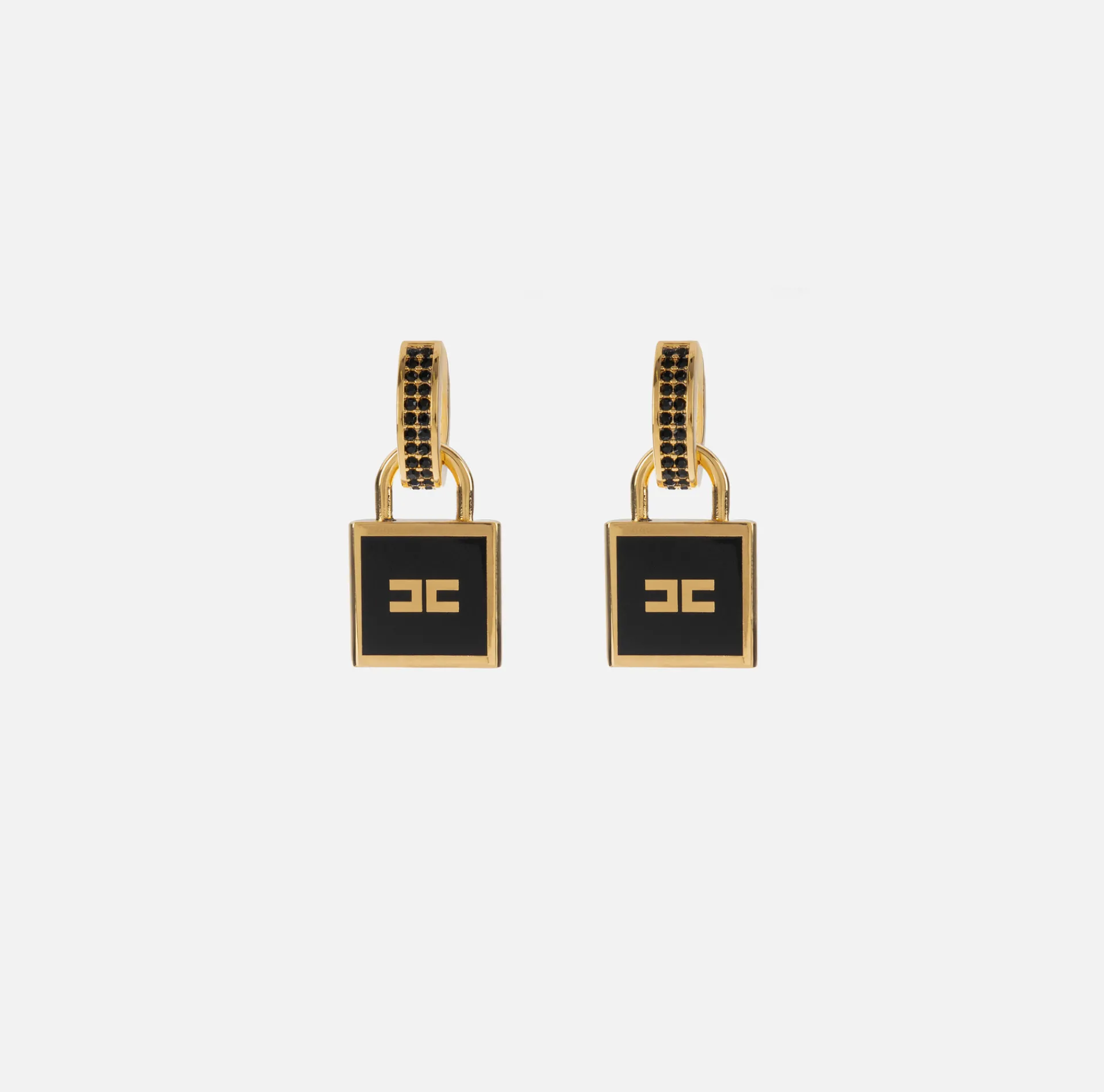 Elisabetta Franchi Jewelry|Metal Earrings with padlock charm YellowGold/Black