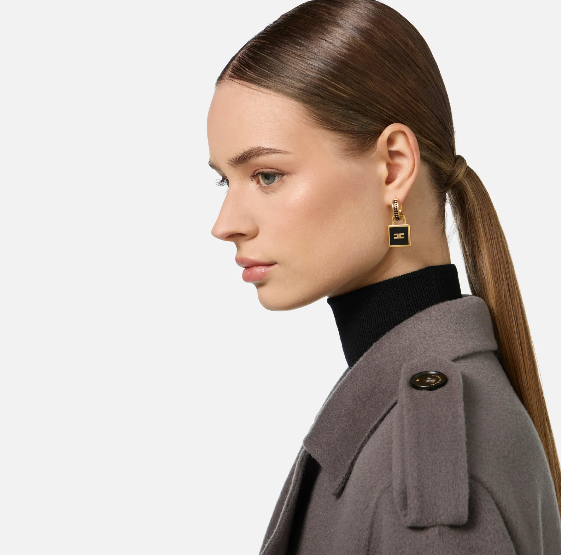 Elisabetta Franchi Jewelry|Metal Earrings with padlock charm YellowGold/Black