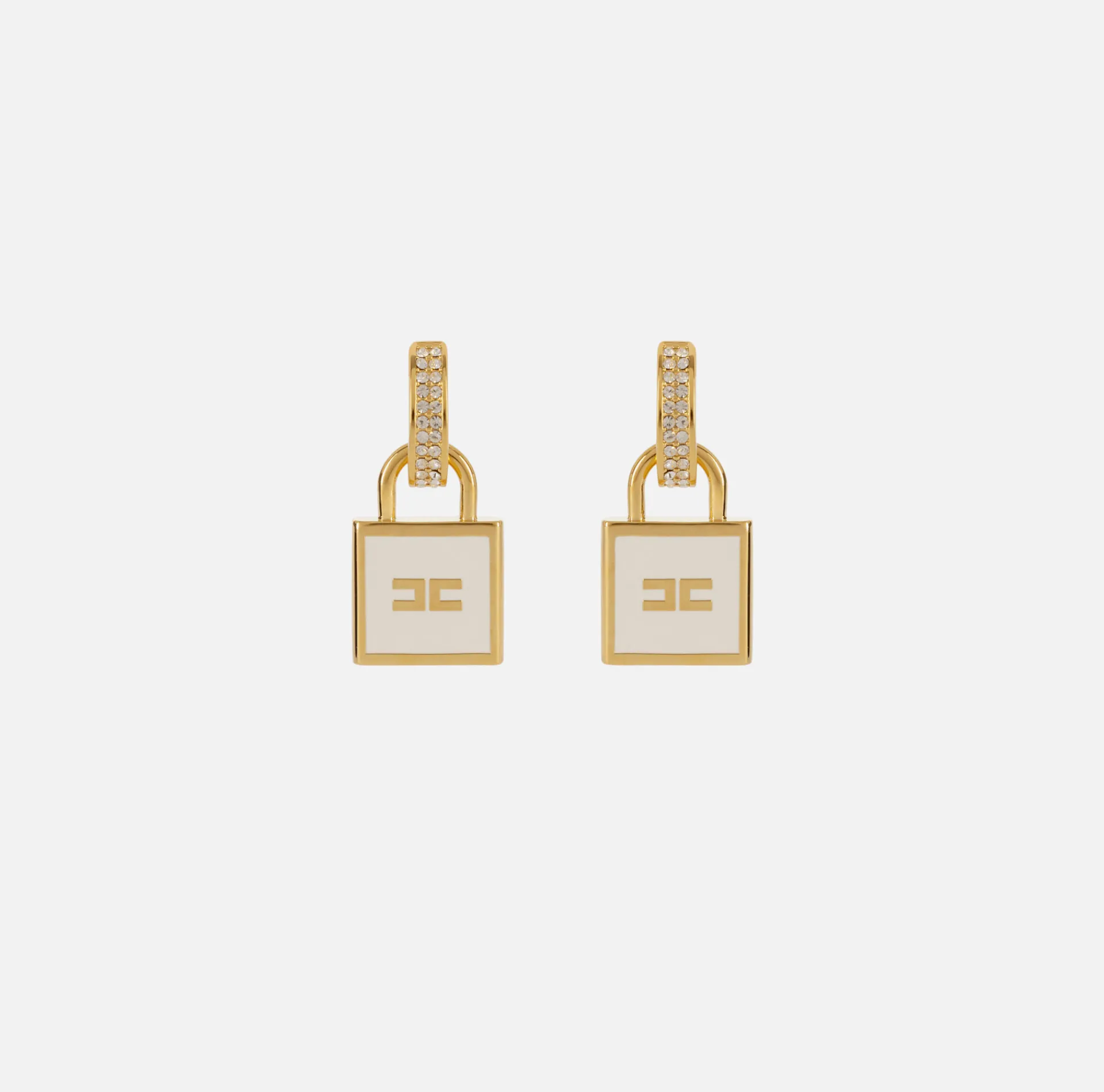 Elisabetta Franchi Jewelry|Metal Earrings with padlock charm YellowGold/Ivory