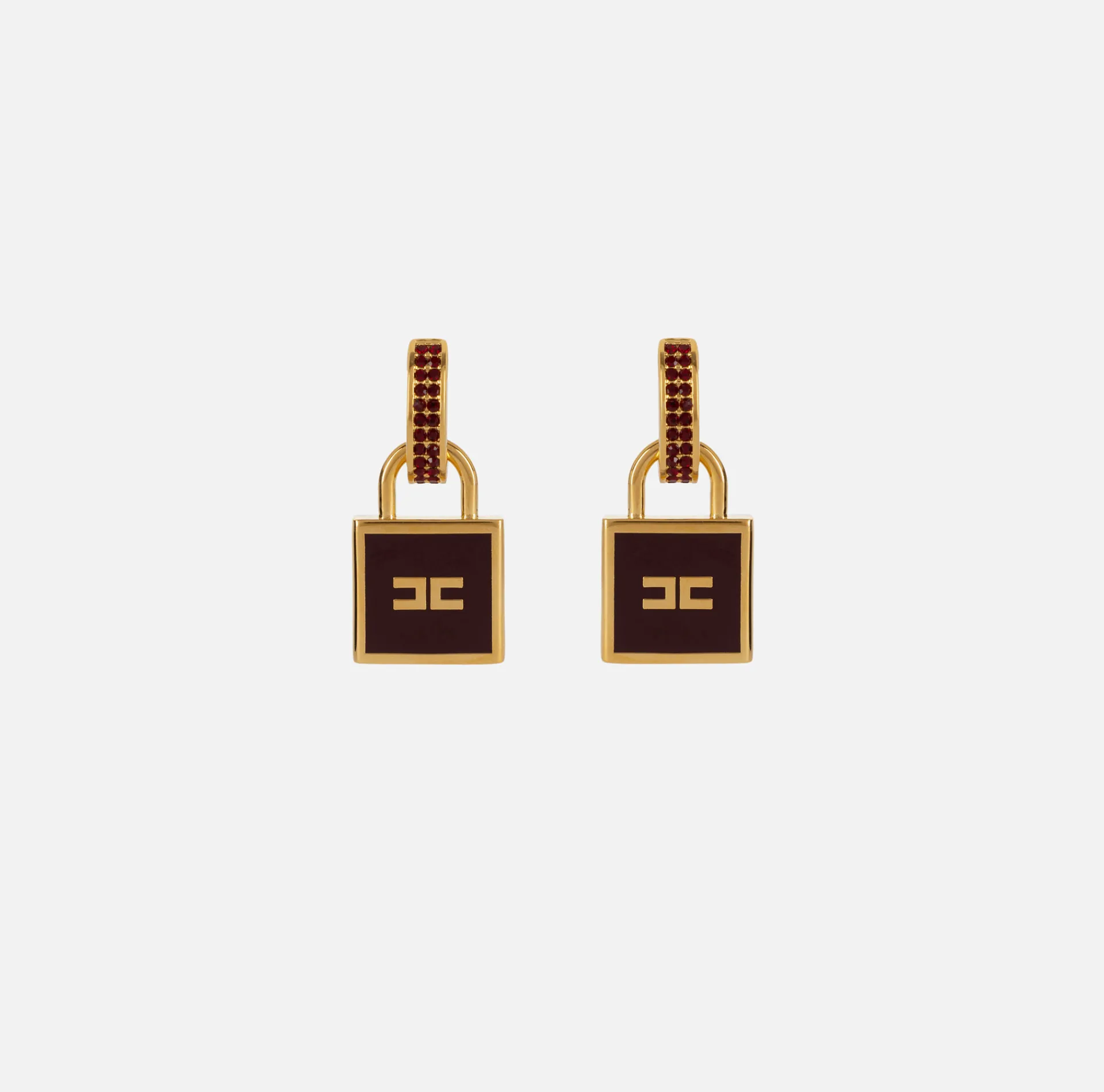 Elisabetta Franchi Jewelry|Metal Earrings with padlock charm YellowGold/RougeNoir