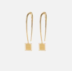 Elisabetta Franchi Jewelry|Metal earrings with square logo plaque YellowGold