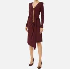 Elisabetta Franchi Midi Dresses|Dresses|Midi dress in draped jersey with necklace RougeNoir