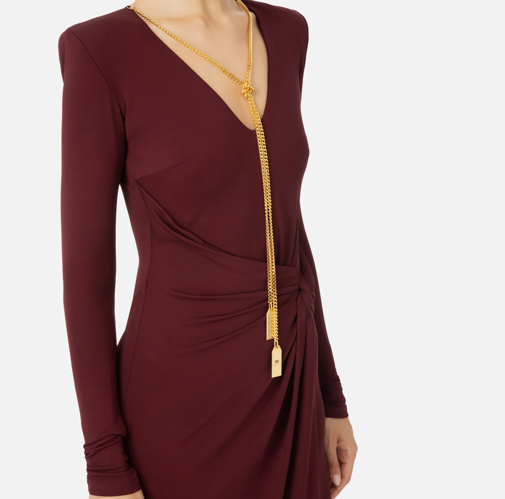 Elisabetta Franchi Midi Dresses|Dresses|Midi dress in draped jersey with necklace RougeNoir