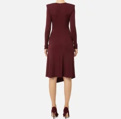 Elisabetta Franchi Midi Dresses|Dresses|Midi dress in draped jersey with necklace RougeNoir