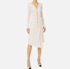 Elisabetta Franchi Midi Dresses|Dresses|Midi dress in draped jersey with necklace Latex