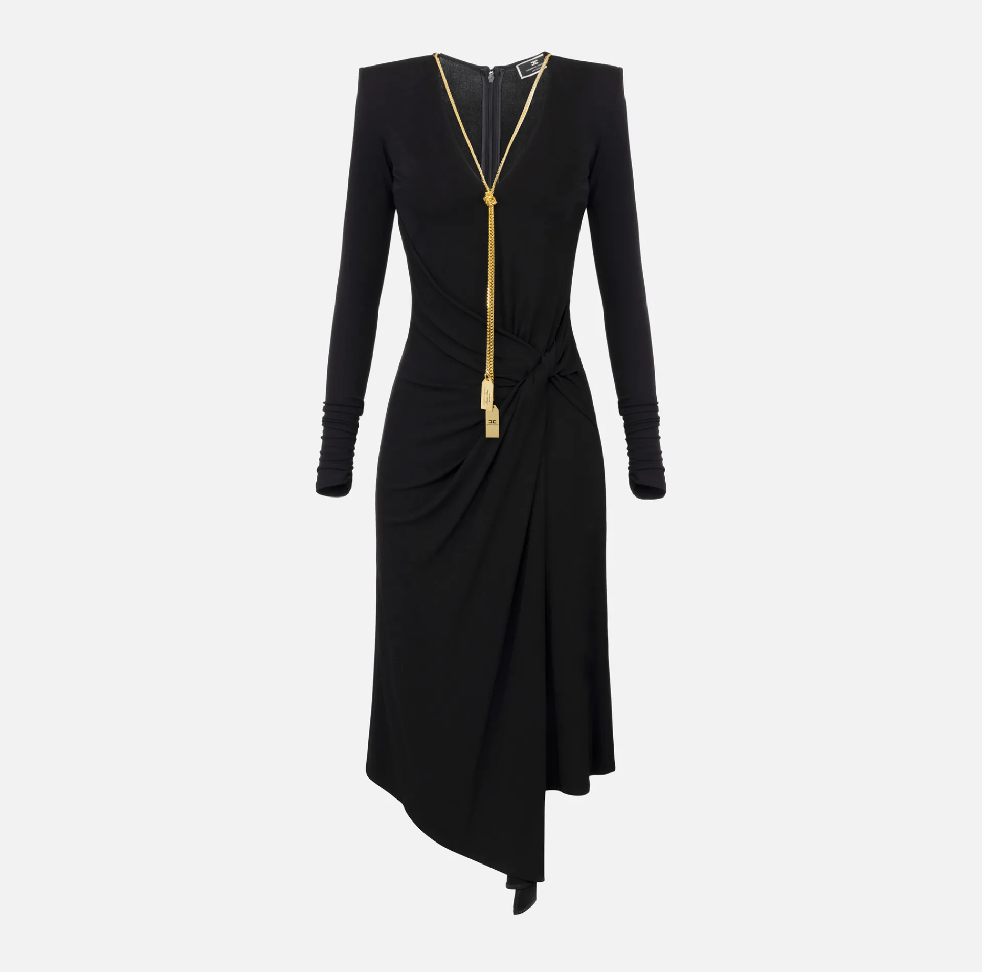 Elisabetta Franchi Midi Dresses|Dresses|Midi dress in draped jersey with necklace Black