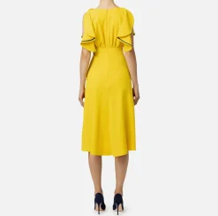 Elisabetta Franchi Midi Dresses|Dresses|Midi dress in flowing crêpe fabric with cap sleeves Mimosa/Navy