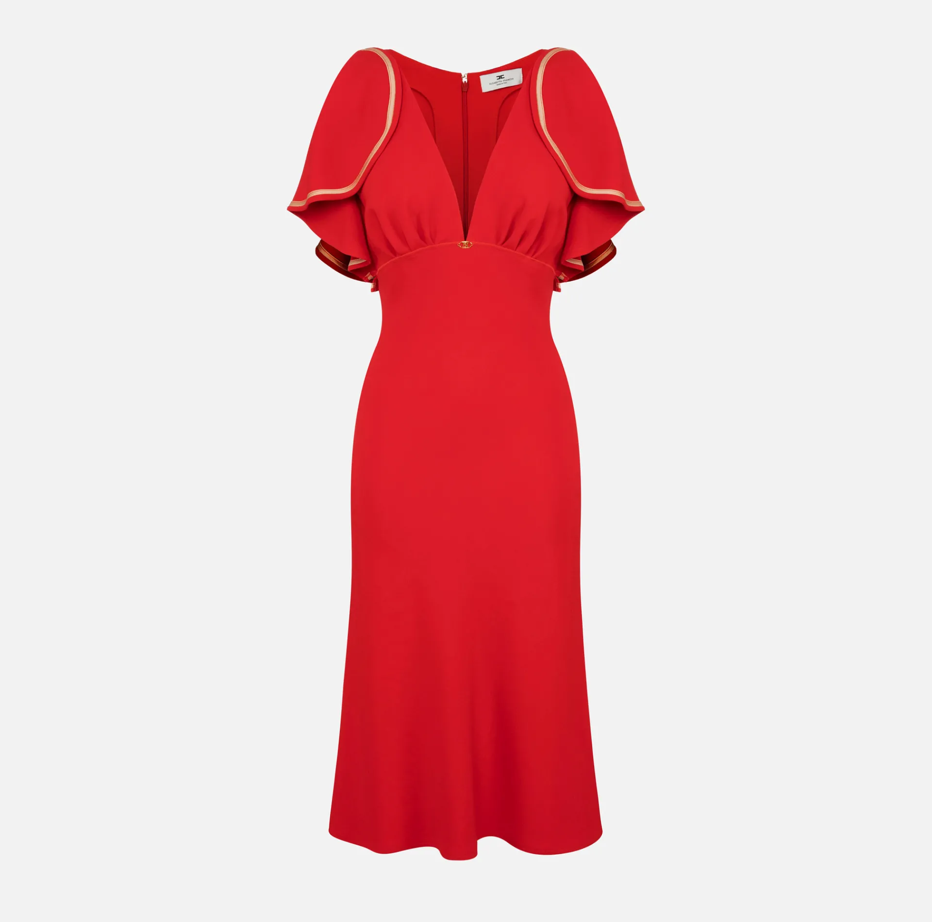 Elisabetta Franchi Midi Dresses|Dresses|Midi dress in flowing crêpe fabric with cap sleeves RedPassion/PeachRose