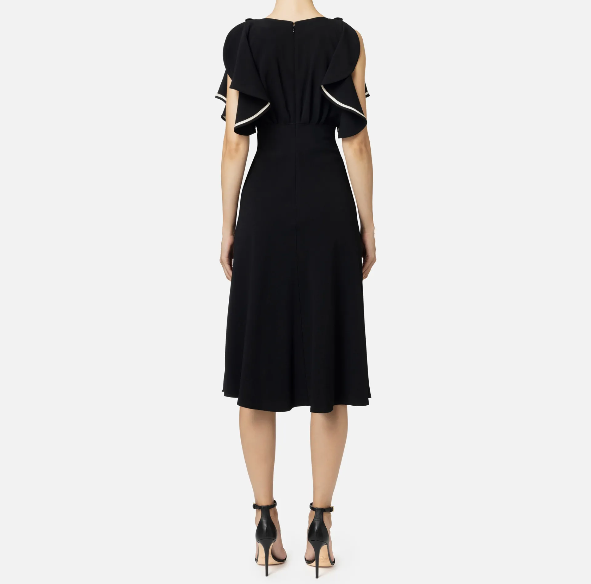 Elisabetta Franchi Midi Dresses|Dresses|Midi dress in flowing crêpe fabric with cap sleeves Black/Butter