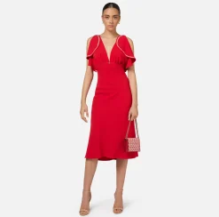 Elisabetta Franchi Dresses|Midi Dresses|Midi dress in flowing crêpe fabric with cap sleeves