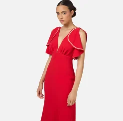 Elisabetta Franchi Dresses|Midi Dresses|Midi dress in flowing crêpe fabric with cap sleeves