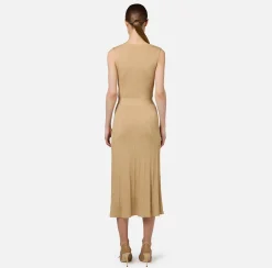 Elisabetta Franchi Midi Dresses|Knitted Dresses|Midi dress in pleated rib viscose fabric Cream