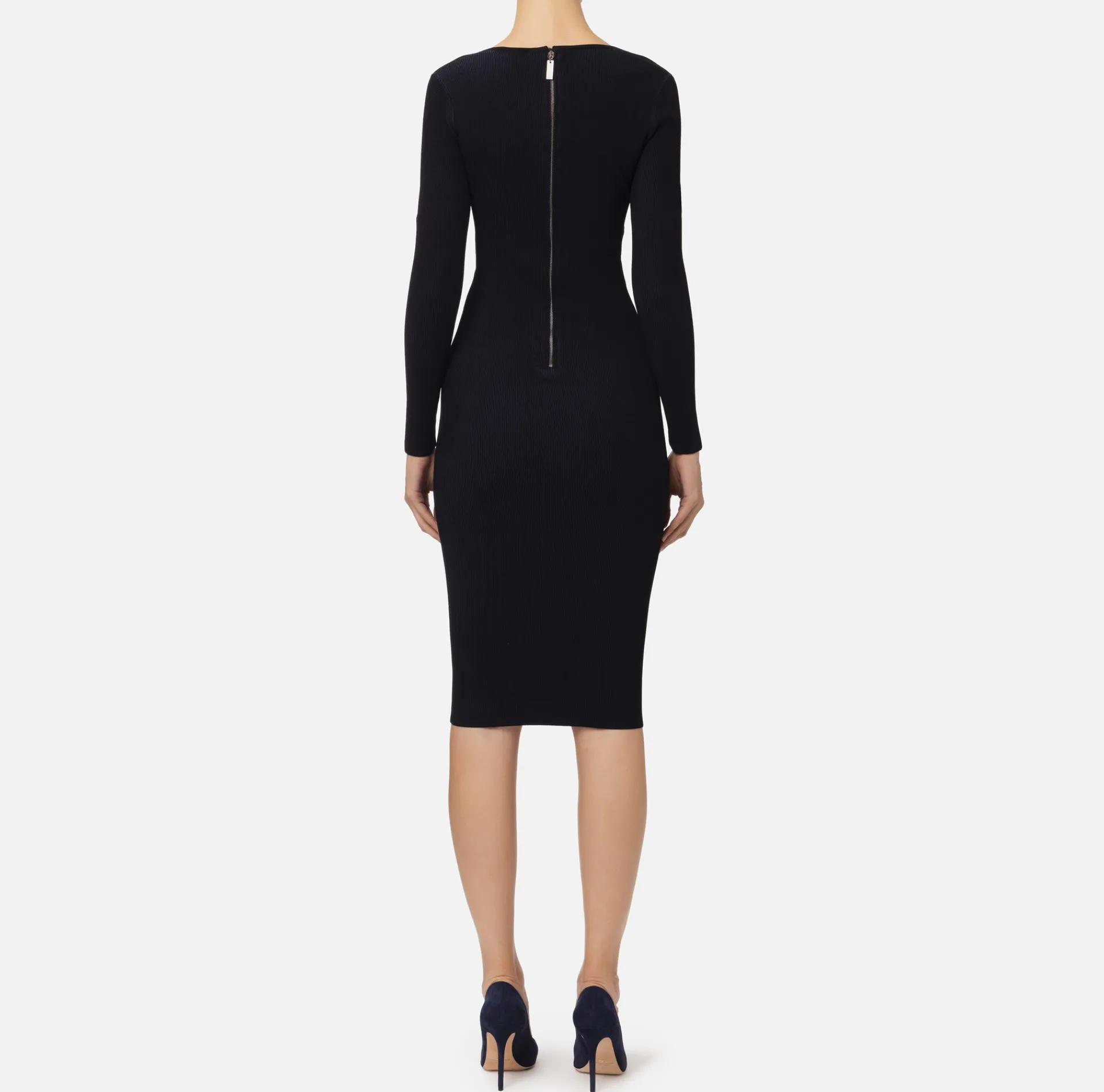 Elisabetta Franchi Midi Dresses|Knitted Dresses|Midi dress in ribbed viscose fabric with cut-out Black/Navy