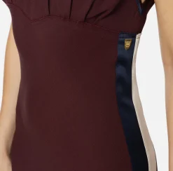 Elisabetta Franchi Midi Dresses|Dresses|Midi dress in satin fabric with bands Rougenoir/Navy/Butter