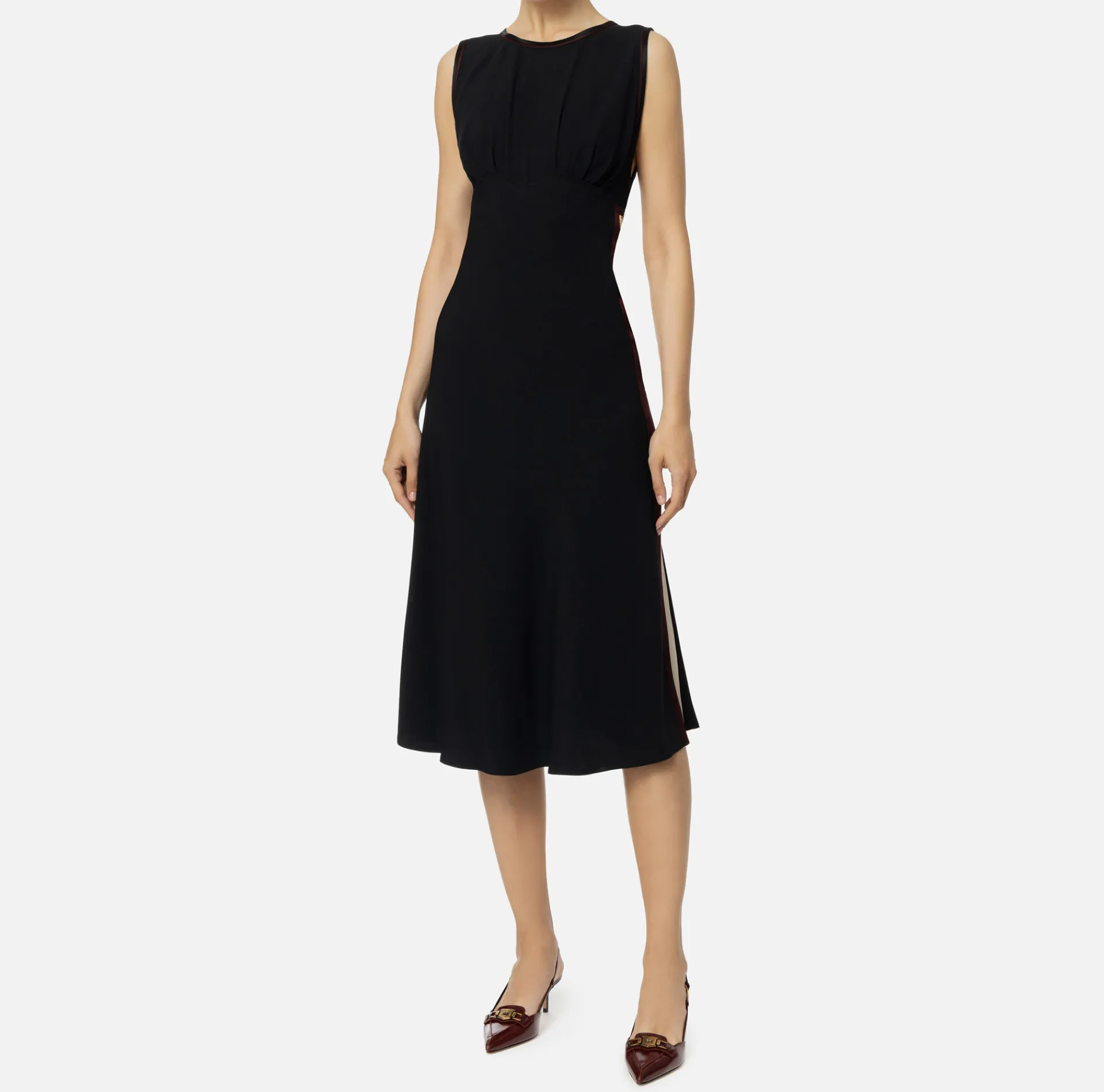 Elisabetta Franchi Midi Dresses|Dresses|Midi dress in satin fabric with bands Black/RougeNoir/Butter