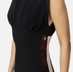 Elisabetta Franchi Midi Dresses|Dresses|Midi dress in satin fabric with bands Black/RougeNoir/Butter