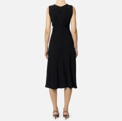 Elisabetta Franchi Midi Dresses|Dresses|Midi dress in satin fabric with bands Black/RougeNoir/Butter