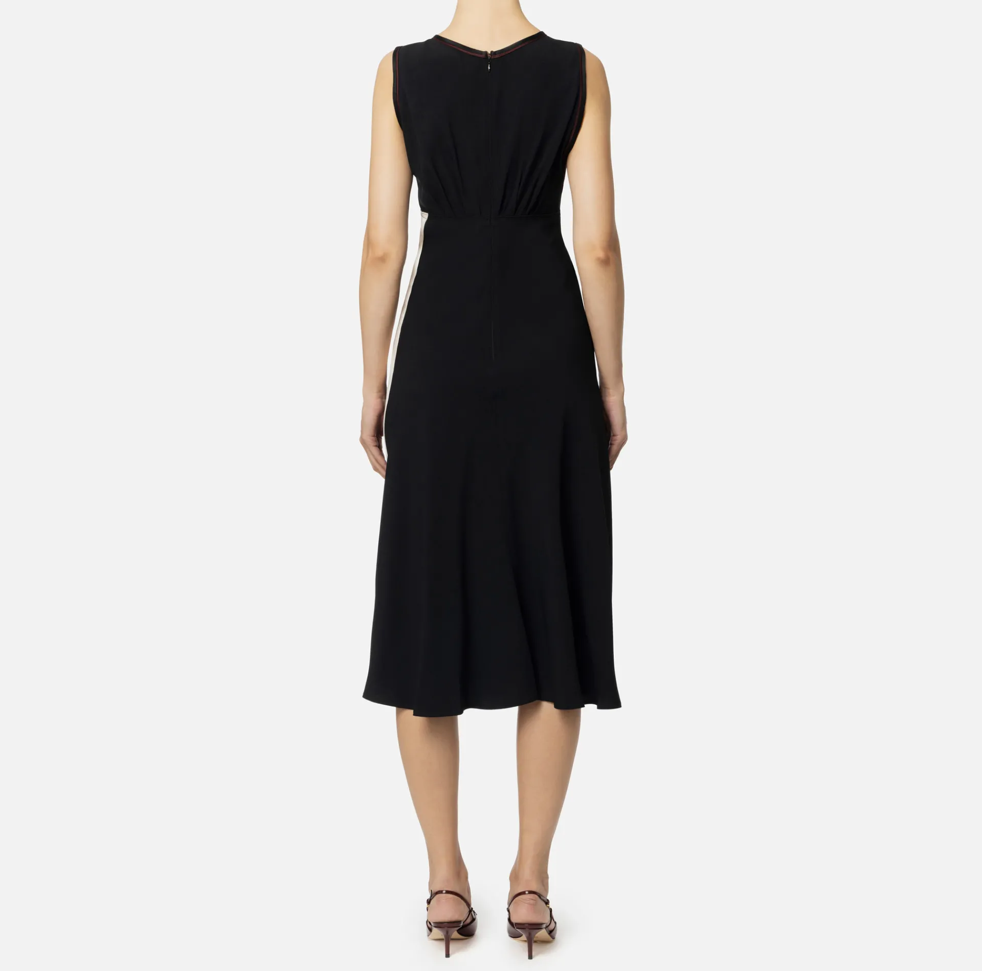 Elisabetta Franchi Midi Dresses|Dresses|Midi dress in satin fabric with bands Black/RougeNoir/Butter