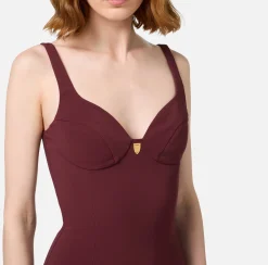Elisabetta Franchi Sheath Dresses|Midi Dresses|Midi dress in stretch crêpe fabric with cup cut RougeNoir