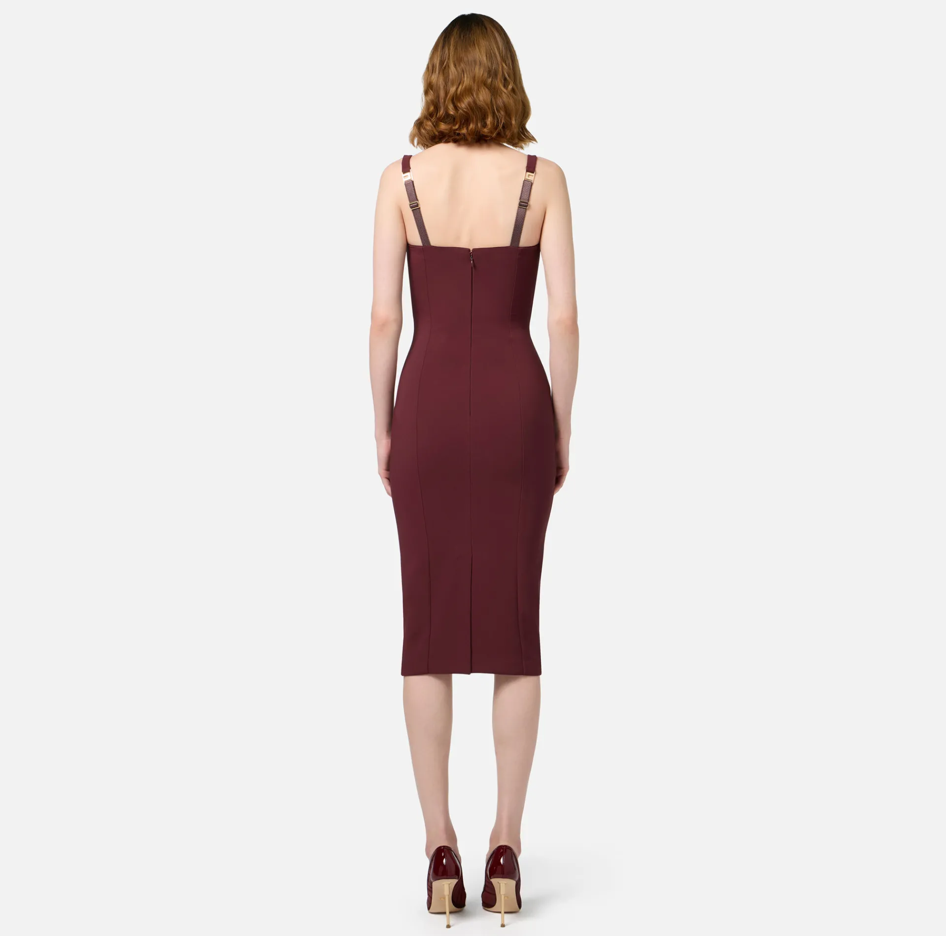 Elisabetta Franchi Sheath Dresses|Midi Dresses|Midi dress in stretch crêpe fabric with cup cut RougeNoir