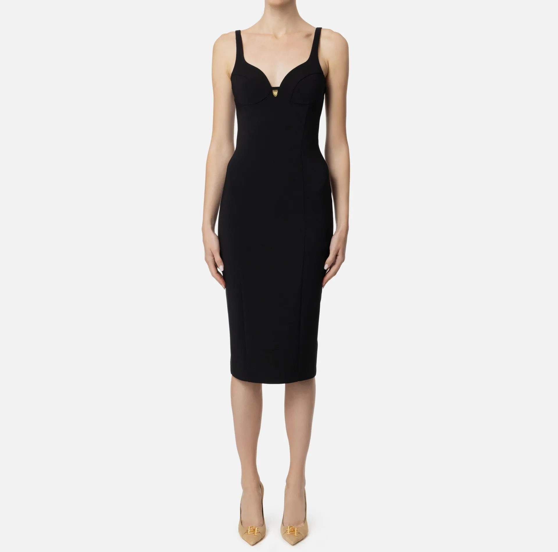 Elisabetta Franchi Sheath Dresses|Midi Dresses|Midi dress in stretch crêpe fabric with cup cut Black