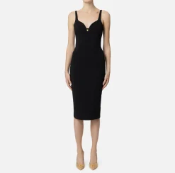 Elisabetta Franchi Sheath Dresses|Midi Dresses|Midi dress in stretch crêpe fabric with cup cut Black