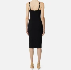 Elisabetta Franchi Sheath Dresses|Midi Dresses|Midi dress in stretch crêpe fabric with cup cut Black