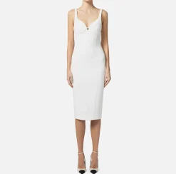Elisabetta Franchi Sheath Dresses|Midi Dresses|Midi dress in stretch crêpe fabric with cup cut Ivory