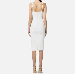 Elisabetta Franchi Sheath Dresses|Midi Dresses|Midi dress in stretch crêpe fabric with cup cut Ivory