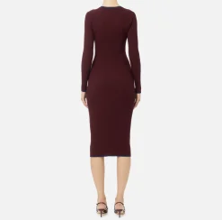 Elisabetta Franchi Midi Dresses|Knitted Dresses|Midi dress in viscose fabric with contrasting logo Gold