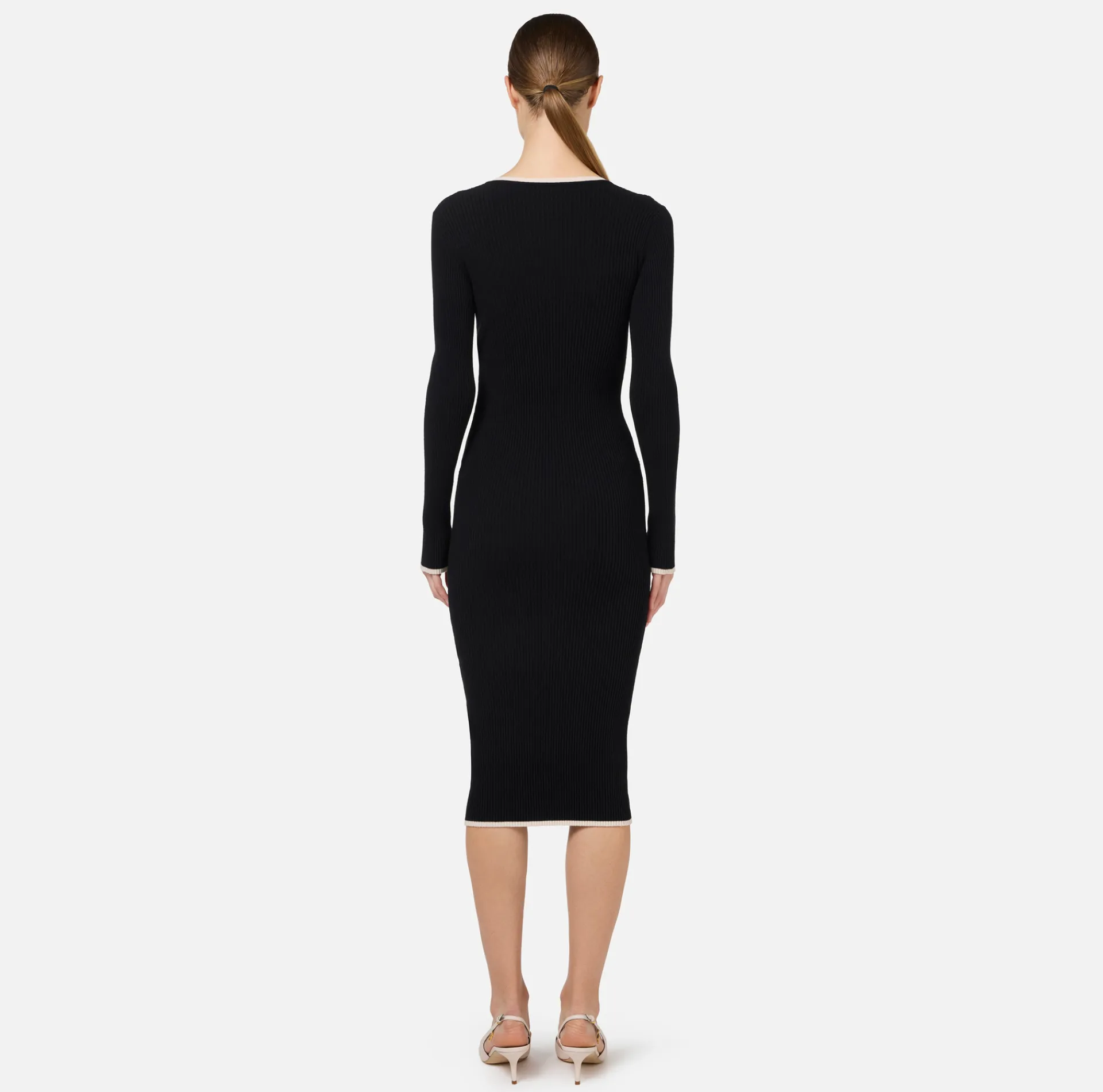 Elisabetta Franchi Midi Dresses|Knitted Dresses|Midi dress in viscose fabric with contrasting logo Black/Butter