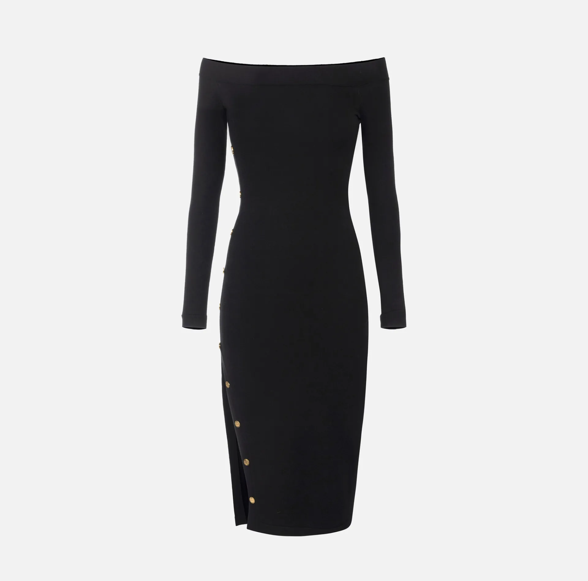 Elisabetta Franchi Midi Dresses|Knitted Dresses|Midi dress in viscose with buttons on the slit Black