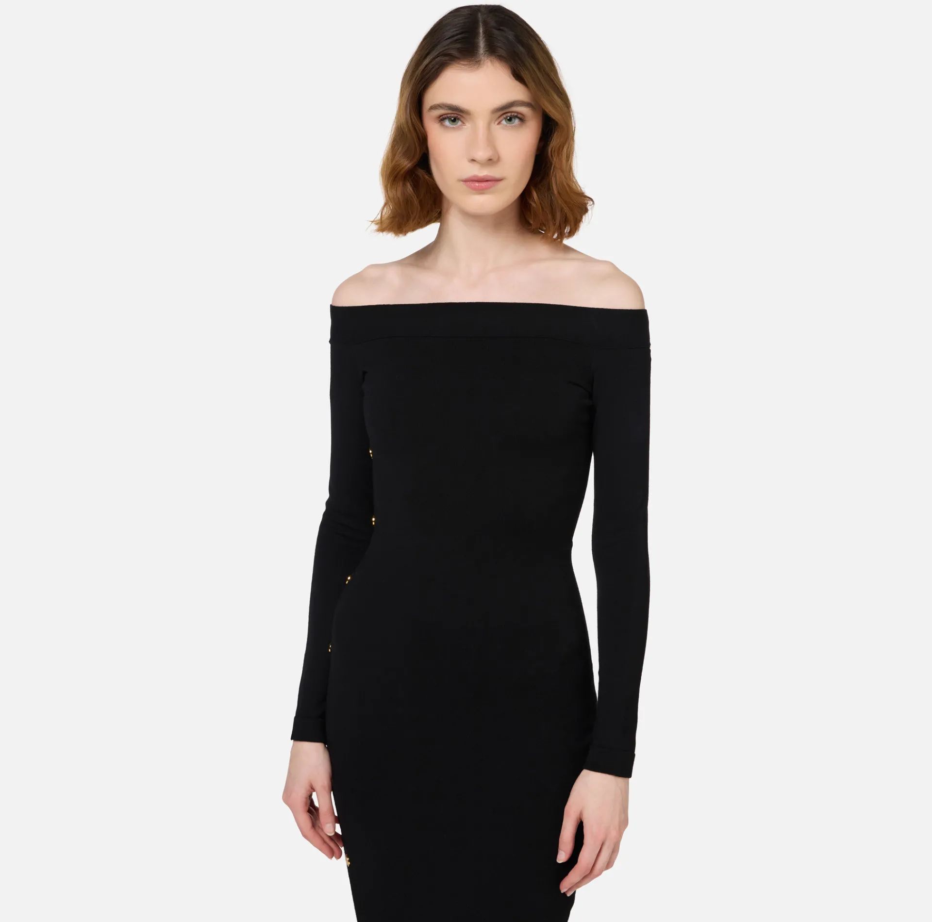 Elisabetta Franchi Midi Dresses|Knitted Dresses|Midi dress in viscose with buttons on the slit Black