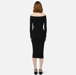Elisabetta Franchi Midi Dresses|Knitted Dresses|Midi dress in viscose with buttons on the slit Black