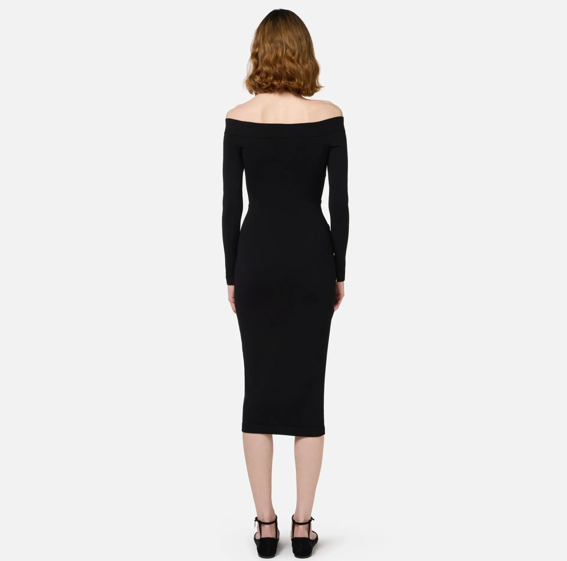 Elisabetta Franchi Midi Dresses|Knitted Dresses|Midi dress in viscose with buttons on the slit Black