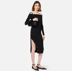 Elisabetta Franchi Dresses|Knitted Dresses|Midi dress in viscose with buttons on the slit