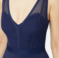 Elisabetta Franchi Midi Dresses|Sheath Dresses|Midi dress with tulle and crêpe bustier top Navy