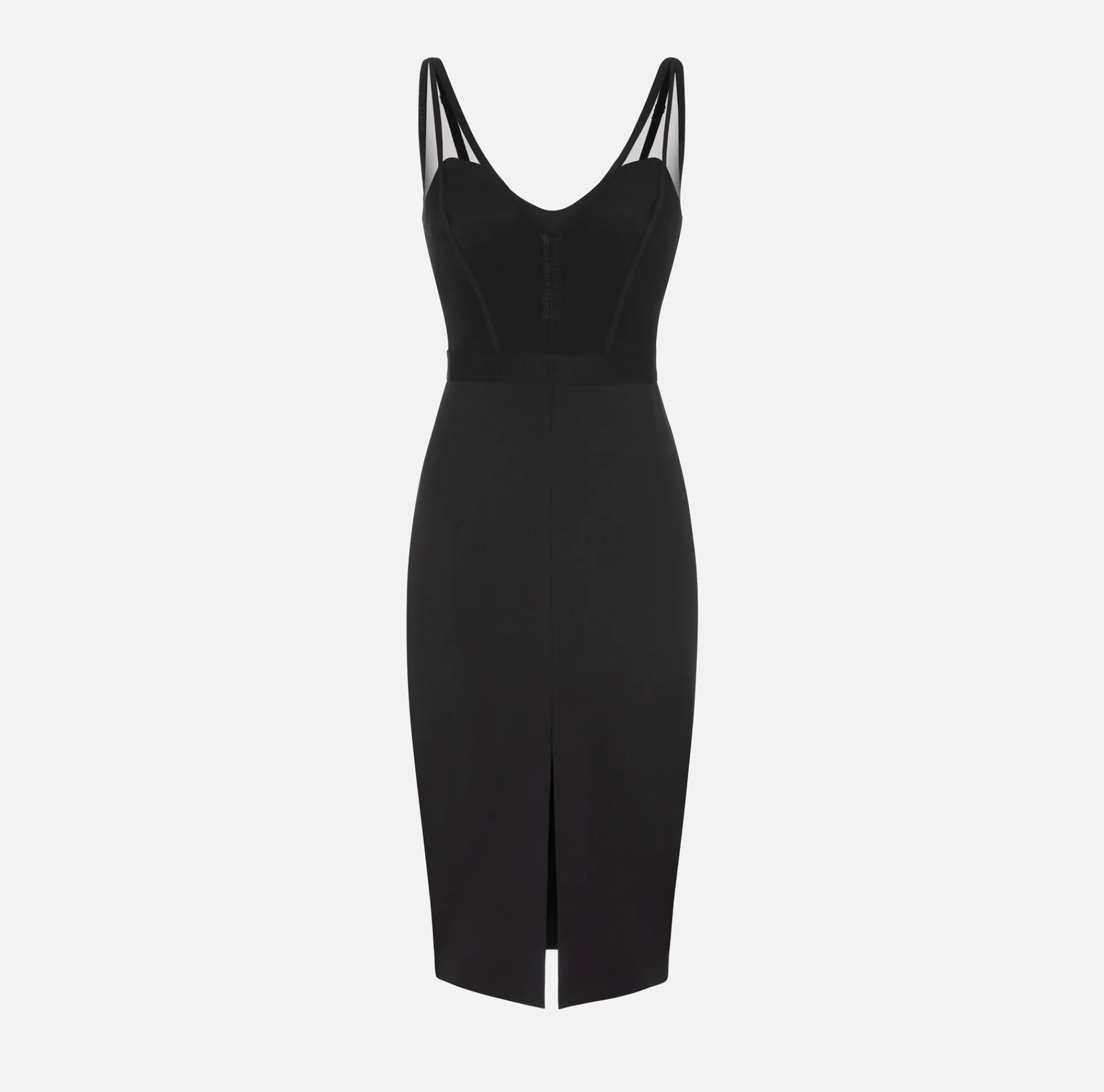 Elisabetta Franchi Midi Dresses|Sheath Dresses|Midi dress with tulle and crêpe bustier top Black