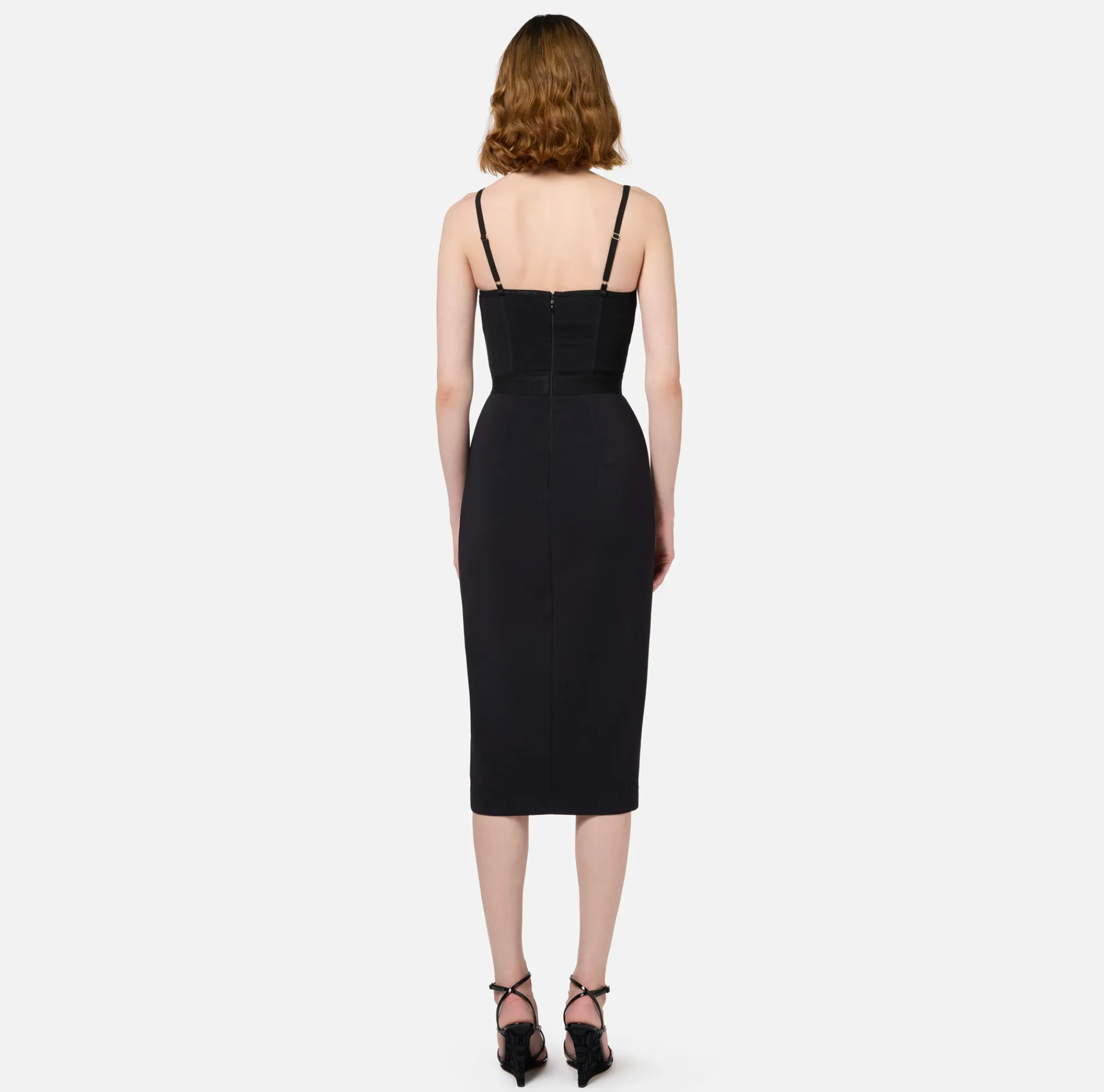Elisabetta Franchi Midi Dresses|Sheath Dresses|Midi dress with tulle and crêpe bustier top Black