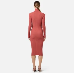 Elisabetta Franchi Midi Dresses|Knitted Dresses|Midi dresses in ribbed viscose fabric with button placket Eyeshadow