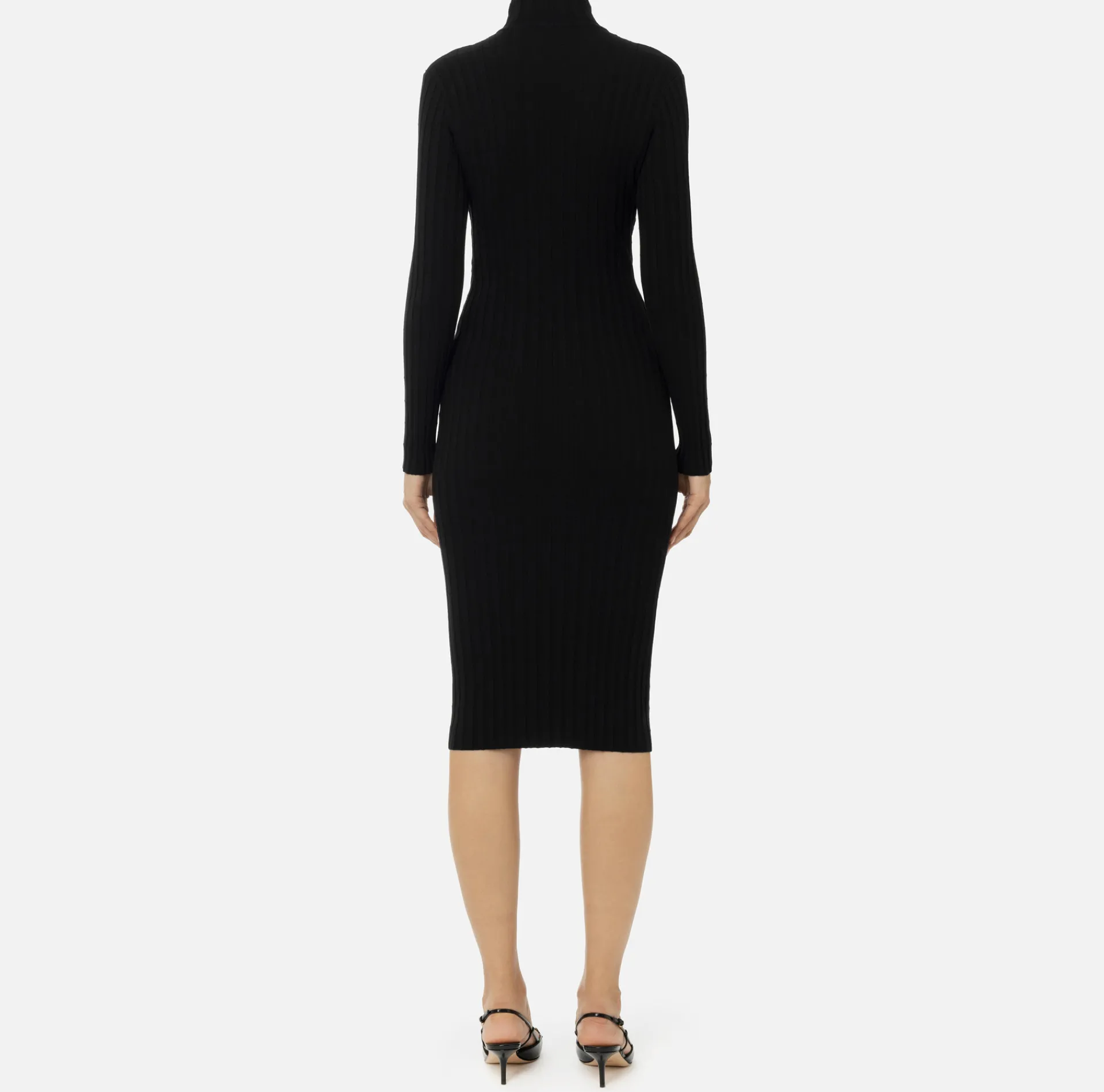 Elisabetta Franchi Midi Dresses|Knitted Dresses|Midi dresses in ribbed viscose fabric with button placket Black