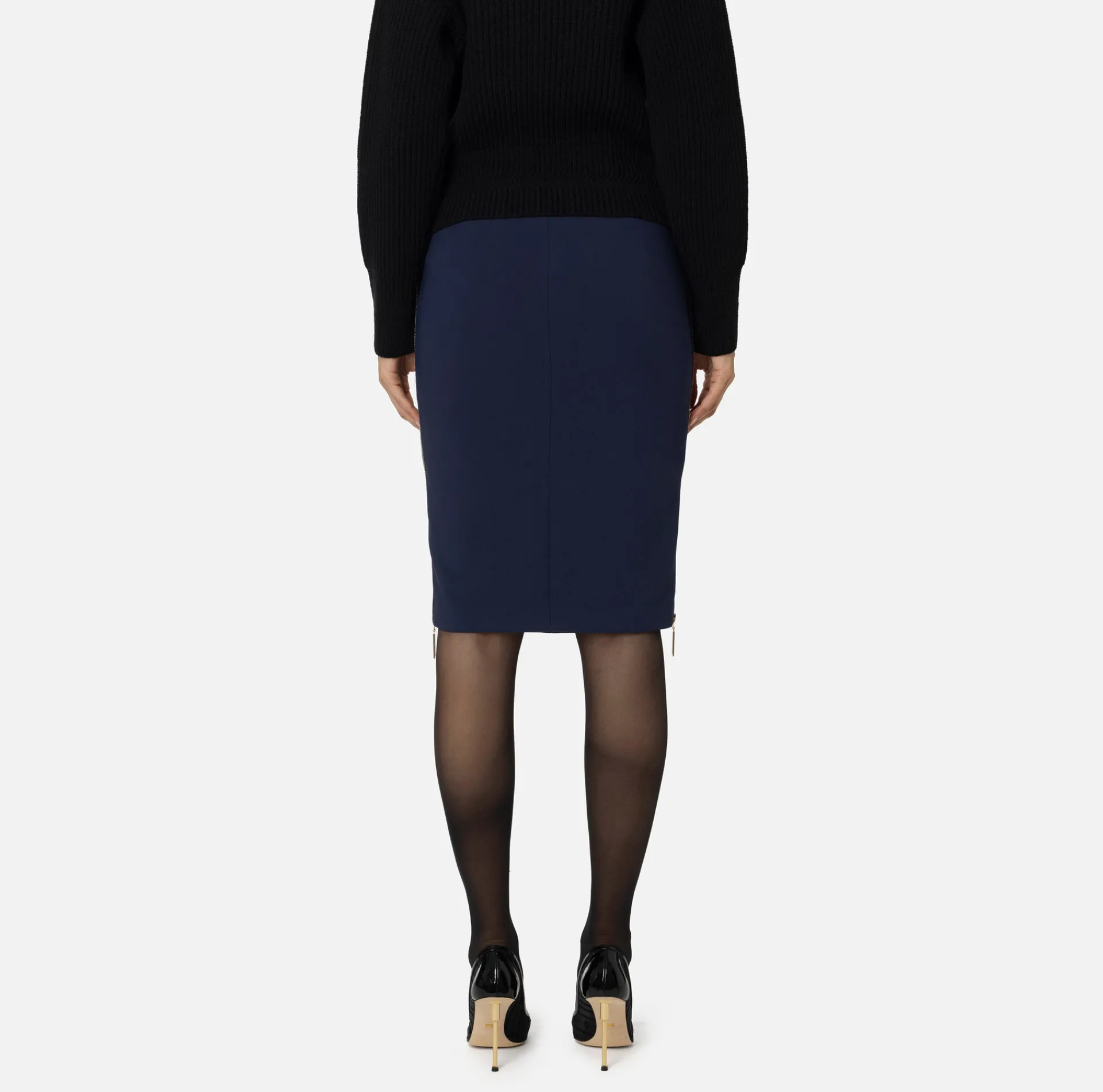 Elisabetta Franchi Skirts|Midi skirt in crêpe fabric with zip Navy