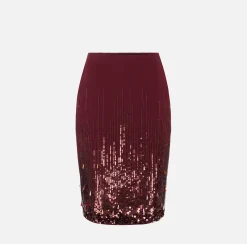 Elisabetta Franchi Skirts|Midi skirt in crêpe fabric embroidered with sequins RougeNoir