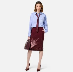 Elisabetta Franchi Skirts|Midi skirt in crêpe fabric embroidered with sequins RougeNoir