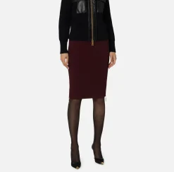 Elisabetta Franchi Skirts|Midi skirt in crêpe fabric with zip RougeNoir