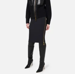 Elisabetta Franchi Skirts|Midi skirt in crêpe fabric with zip Black