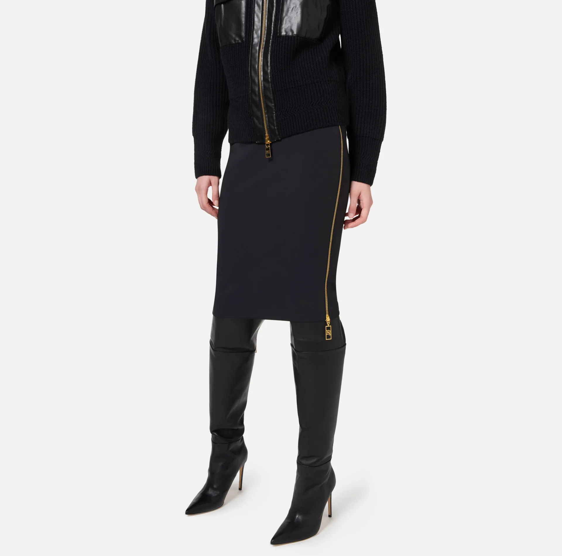 Elisabetta Franchi Skirts|Midi skirt in crêpe fabric with zip Black