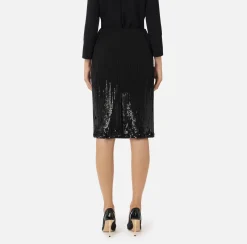 Elisabetta Franchi Skirts|Midi skirt in crêpe fabric embroidered with sequins Black