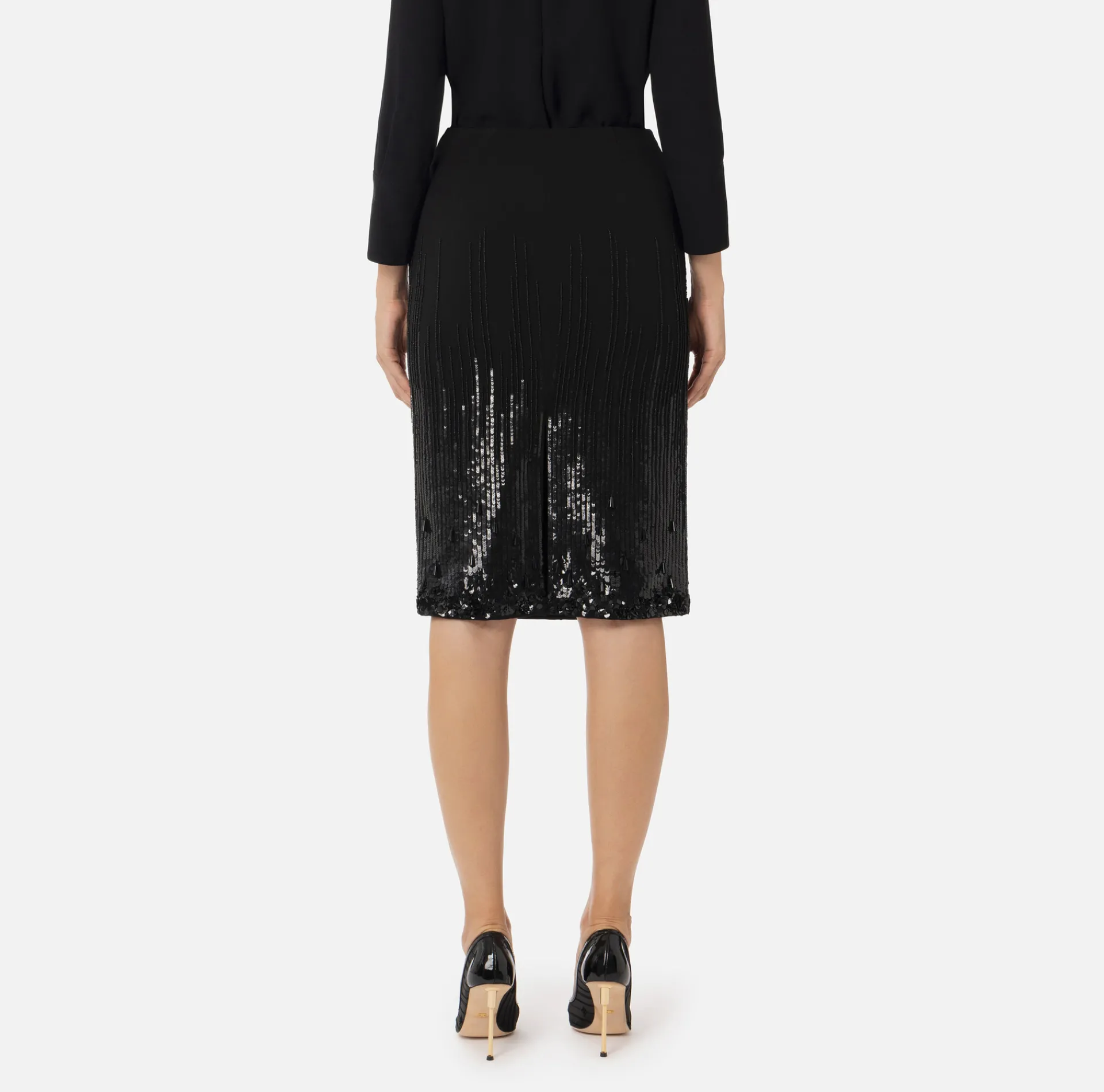 Elisabetta Franchi Skirts|Midi skirt in crêpe fabric embroidered with sequins Black