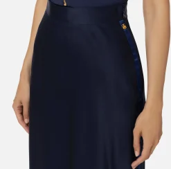 Elisabetta Franchi Skirts|Midi skirt in enver satin fabric with satin bands Navy
